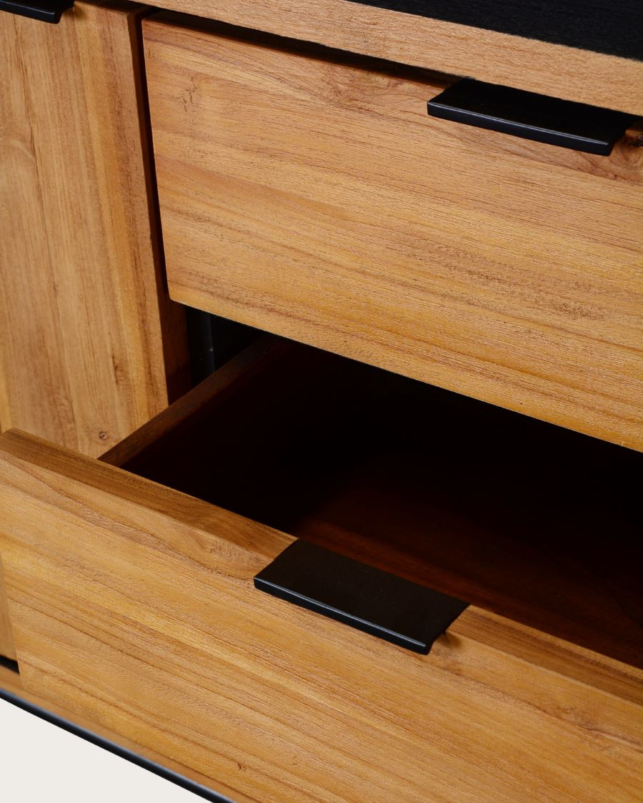 Indra – Niedriges Sideboard aus zweifarbigem Recycling-Teakholz, 160 cm