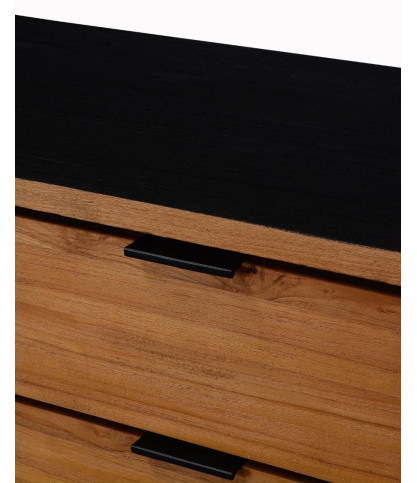 Indra - Niedriges Sideboard aus zweifarbigem recyceltem Teakholz 160 cm