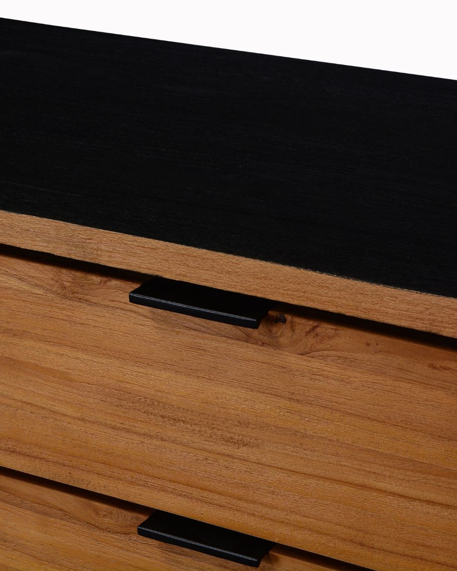 Indra - Niedriges Sideboard aus zweifarbigem recyceltem Teakholz 160 cm