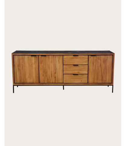 Indra Grand - Aparador bajo grande de teca reciclada bicolor, 200 cm