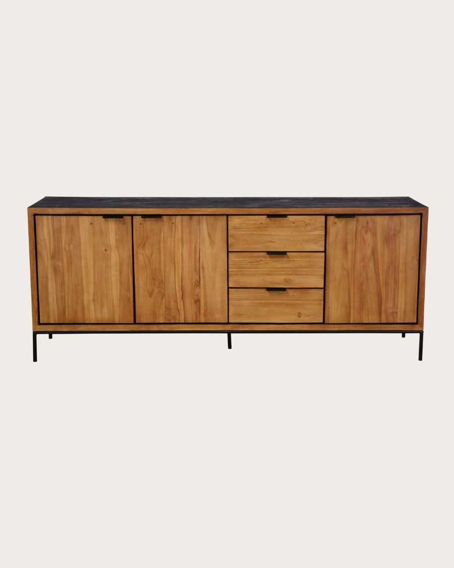 Indra Grand - Großes, niedriges Sideboard aus zweifarbigem, recyceltem Teakholz, 200 cm
