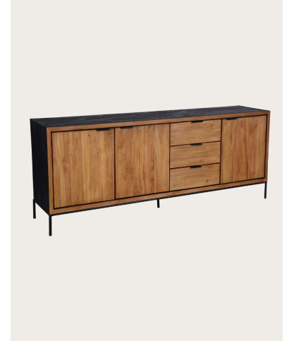 Indra Grand - Large low sideboard in two-tone recycled teak, 200 cm