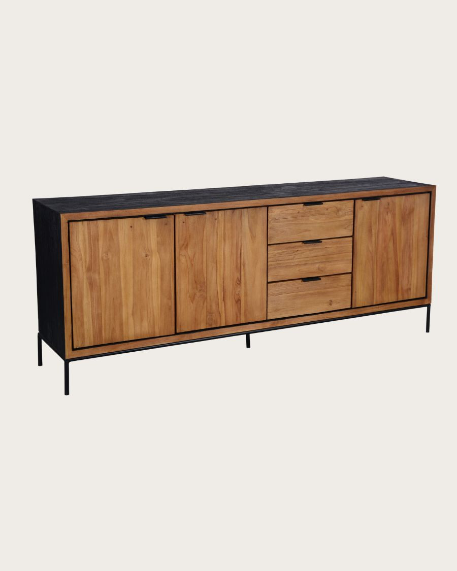 Indra Grand – Großes, niedriges Sideboard aus zweifarbigem, recyceltem Teakholz, 200 cm