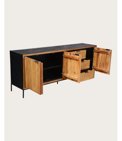 Indra Grand - Large low sideboard in two-tone recycled teak, 200 cm