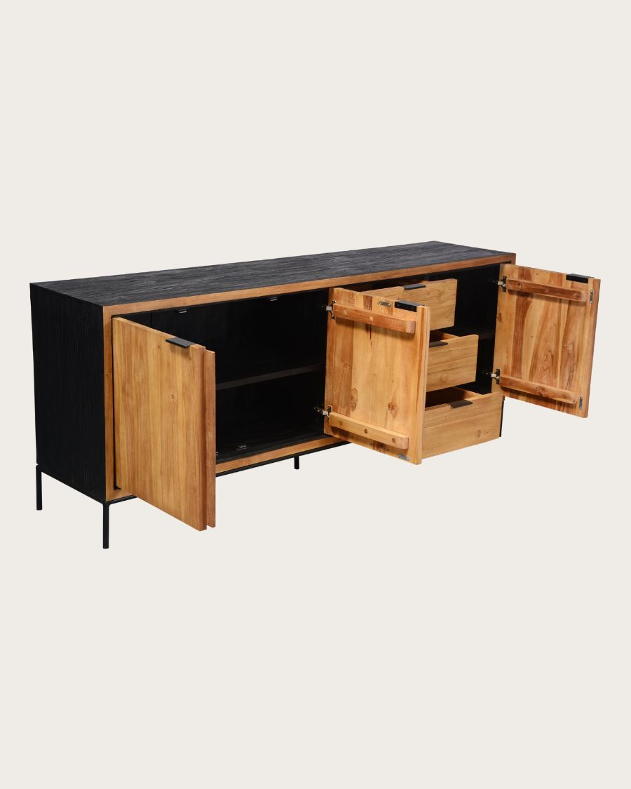 Indra large - Large low sideboard in two-tone recycled teak 200 cm