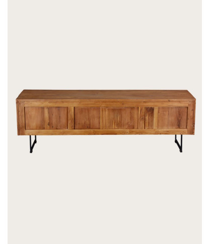 Kappa - Meuble TV industriel en teck recyclé avec motif chevron et métal 160 cm