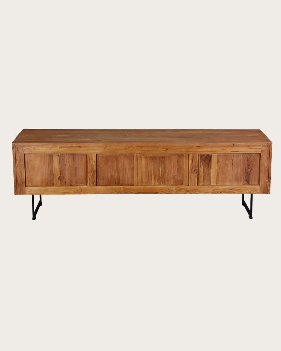 Kappa - Meuble TV industriel en teck recyclé avec motif chevron et métal 160 cm