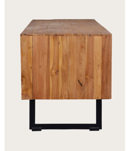 Kappa - Meuble TV industriel en teck recyclé avec motif chevron et métal 160 cm