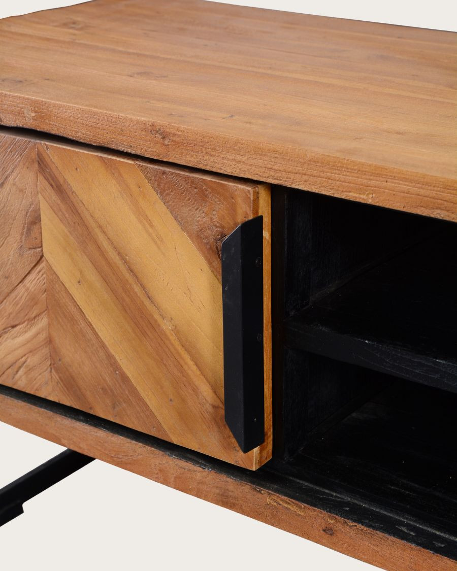 Kappa - Meuble TV industriel en teck recyclé avec motif chevron et métal 160 cm