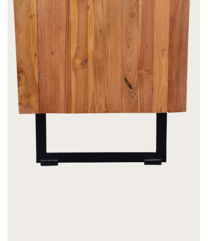 Kappa - Meuble TV industriel en teck recyclé avec motif chevron et métal 160 cm