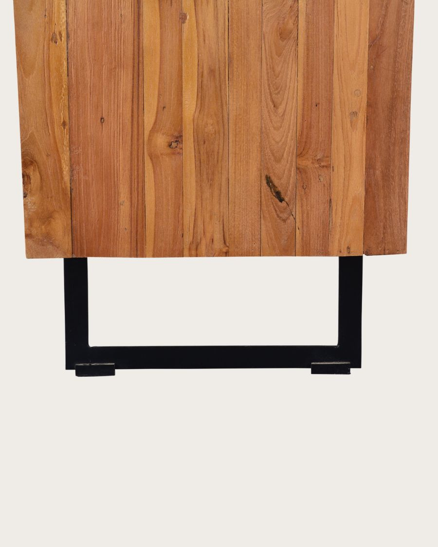 Kappa - Meuble TV industriel en teck recyclé avec motif chevron et métal 160 cm