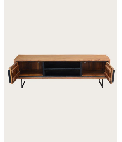 Kappa - Meuble TV industriel en teck recyclé avec motif chevron et métal 160 cm