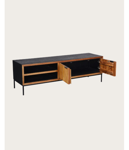 Indra - Mobile porta TV bicolore in teak riciclato, 160 cm