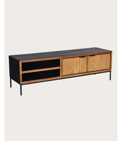 Indra - Mueble para TV de teca reciclada bicolor, 160 cm