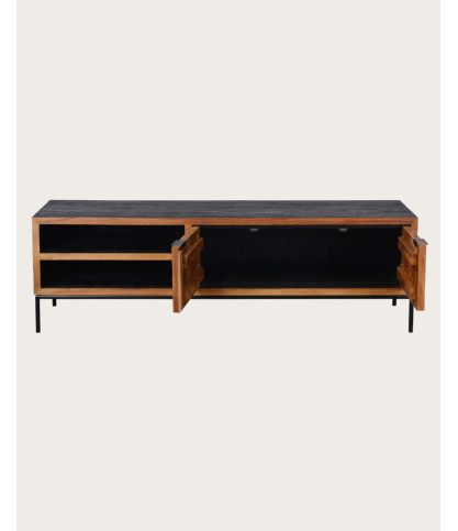 Indra - Meuble tv en teck recyclé bicolore 160 cm