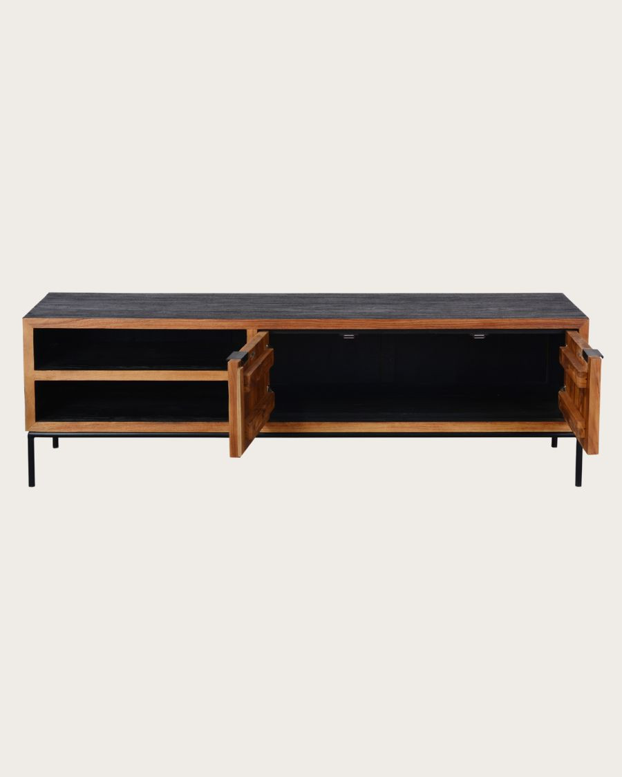 Indra - Mueble para TV de teca reciclada bicolor, 160 cm