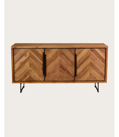 Kappa - Buffet bas en teck recyclé avec motif chevron et métal 160 cm