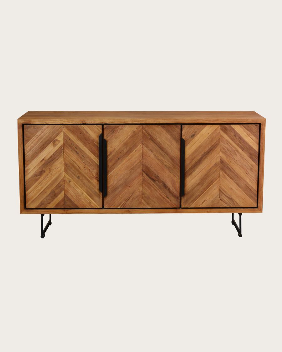 Kappa - Buffet bas en teck recyclé avec motif chevron et métal 160 cm