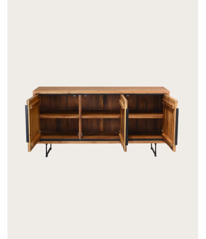 Kappa - Buffet bas en teck recyclé avec motif chevron et métal 160 cm