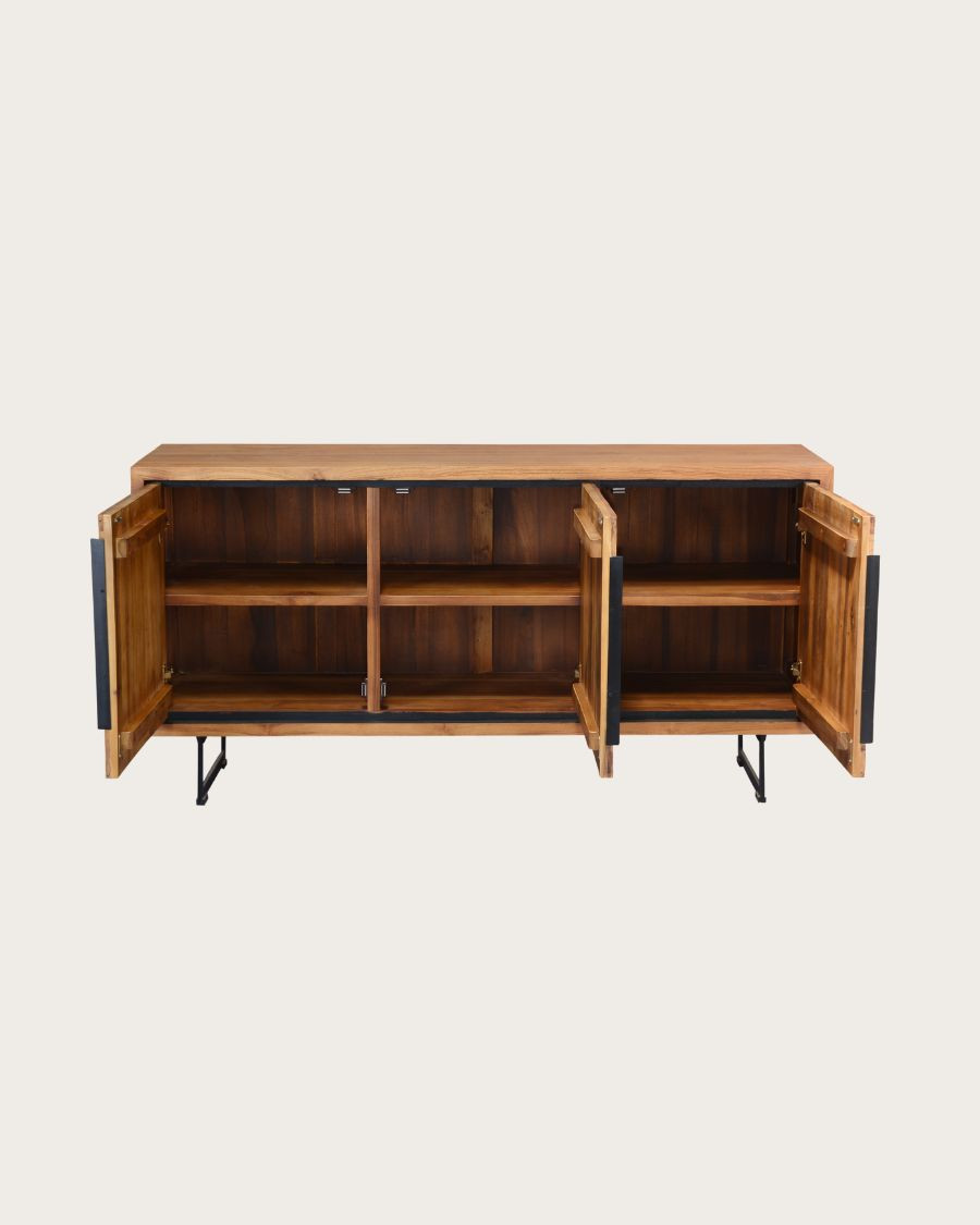 Kappa - Buffet bas en teck recyclé avec motif chevron et métal 160 cm