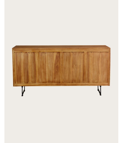 Kappa - Buffet bas en teck recyclé avec motif chevron et métal 160 cm