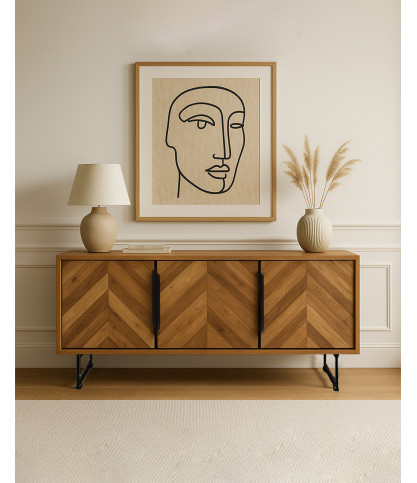 Kappa - Buffet bas en teck recyclé avec motif chevron et métal 160 cm