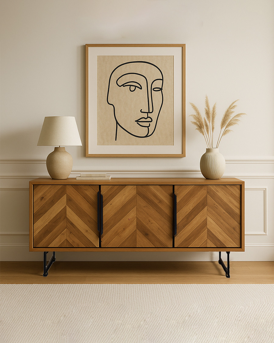 Buffet bois massif contemporain en teck recyclé 170 cm - cahya | Uniqka ...