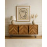 Kappa - Buffet bas en teck recyclé avec motif chevron et métal 160 cm