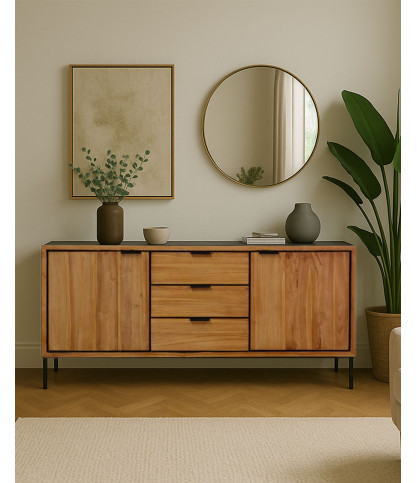 Indra - Buffet bas en teck recyclé bicolore 160 cm