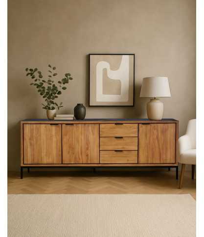 Indra Grand - Großes, niedriges Sideboard aus zweifarbigem, recyceltem Teakholz, 200 cm
