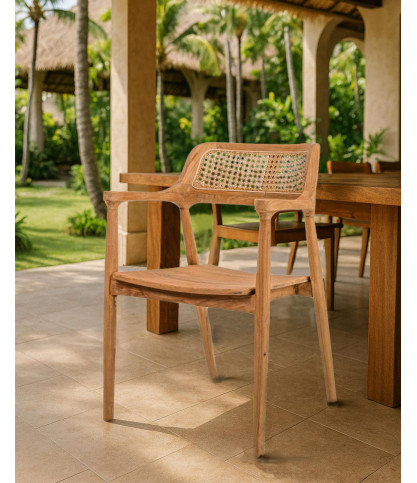 Sienne - Lot de 2 chaises en teck avec détail rotin