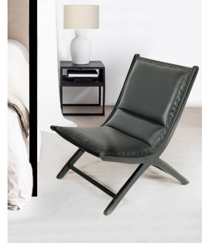 Safran - Loungesessel aus Teakholz und schwarzem Leder