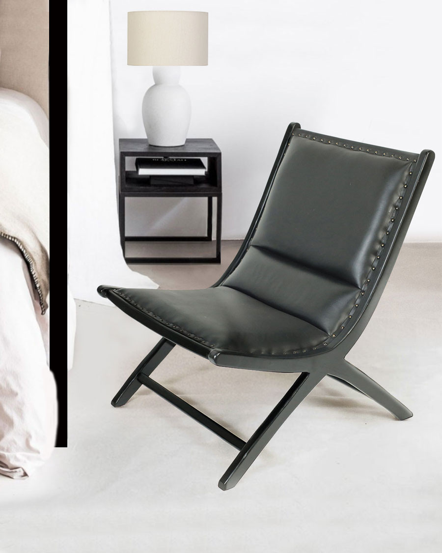 Safran - Sillón de teca y cuero negro