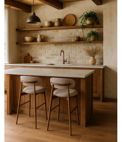 Kerin - Chaise de bar en tissu et pieds métal