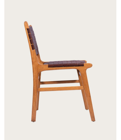 Forma - Chaise en bois massif de teck et cuir tressé