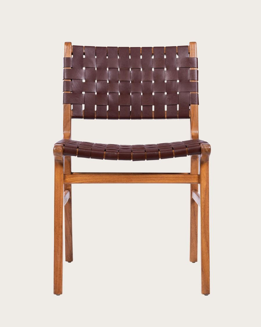 Forma - Solid teak and woven leather chair