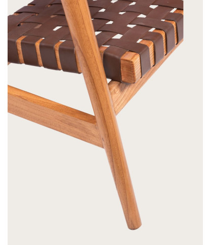 Poltrona in legno massello di teak e pelle intrecciata