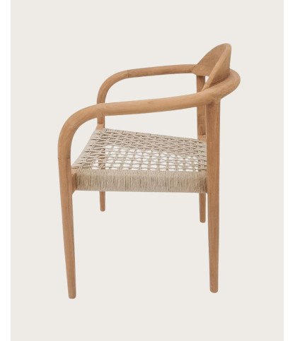 Kima - Solid teak and beige rope chair