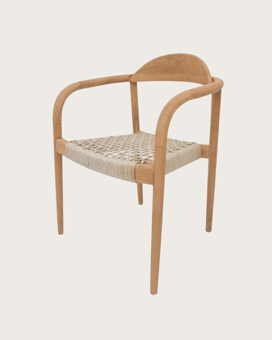 Kima - Solid teak and beige rope chair