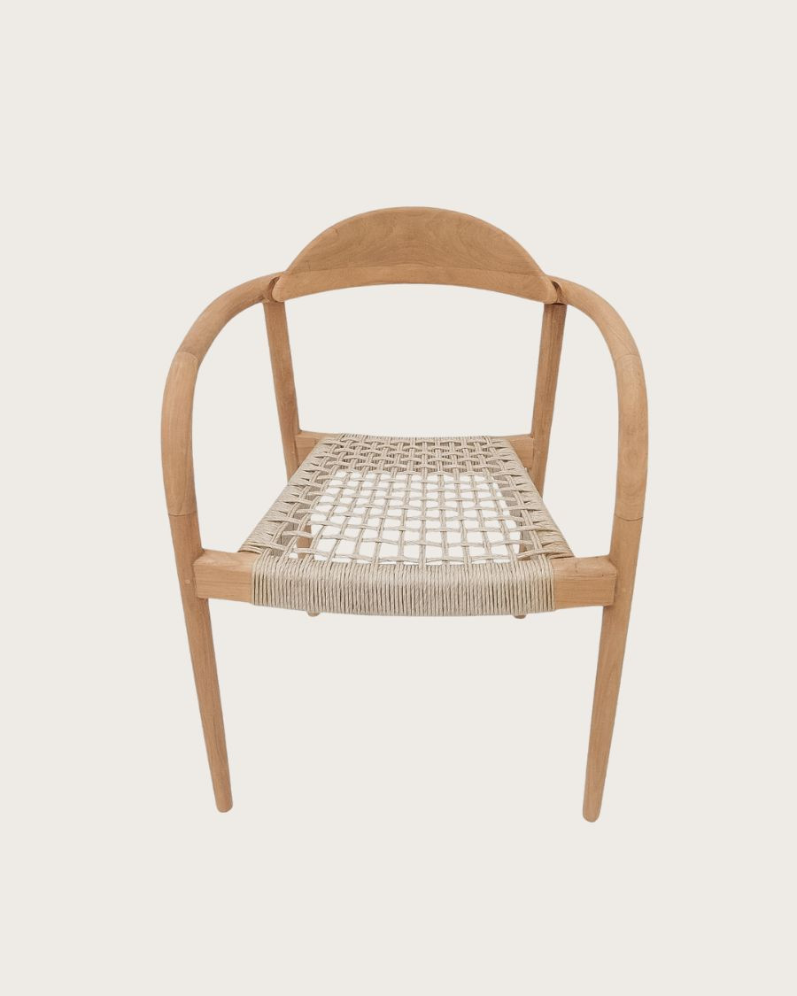 Kima - Solid teak and beige rope chair