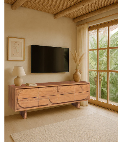 Meuble tv en bois massif de teck 170 cm