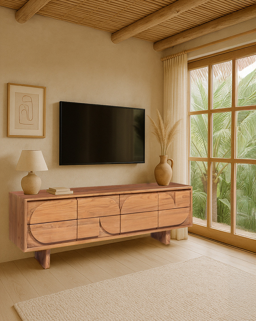 Mueble para TV de madera maciza de teca de 170 cm