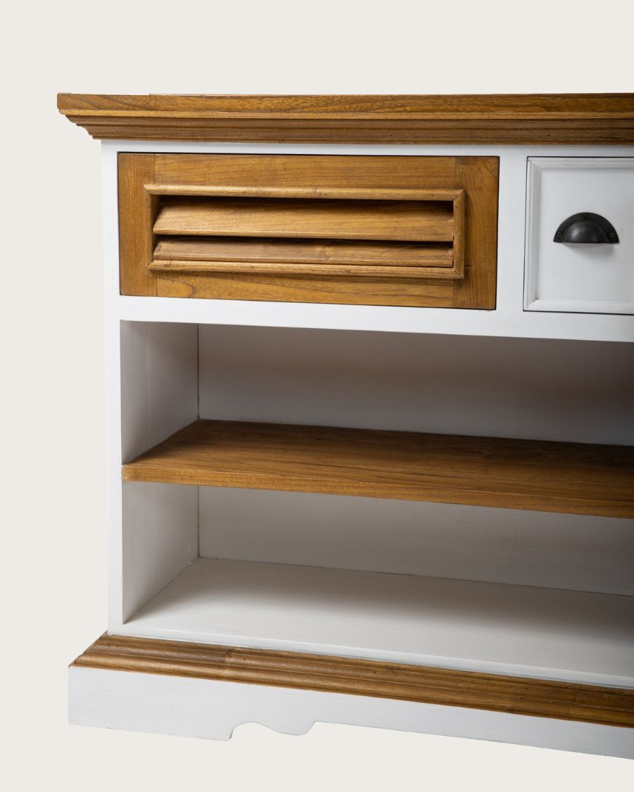 Inda - Consoletafel van Sungkai-hout - Wit en naturel