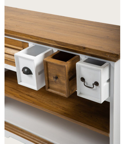 Inda - Consola de madera maciza Sungkai - Blanco y natural