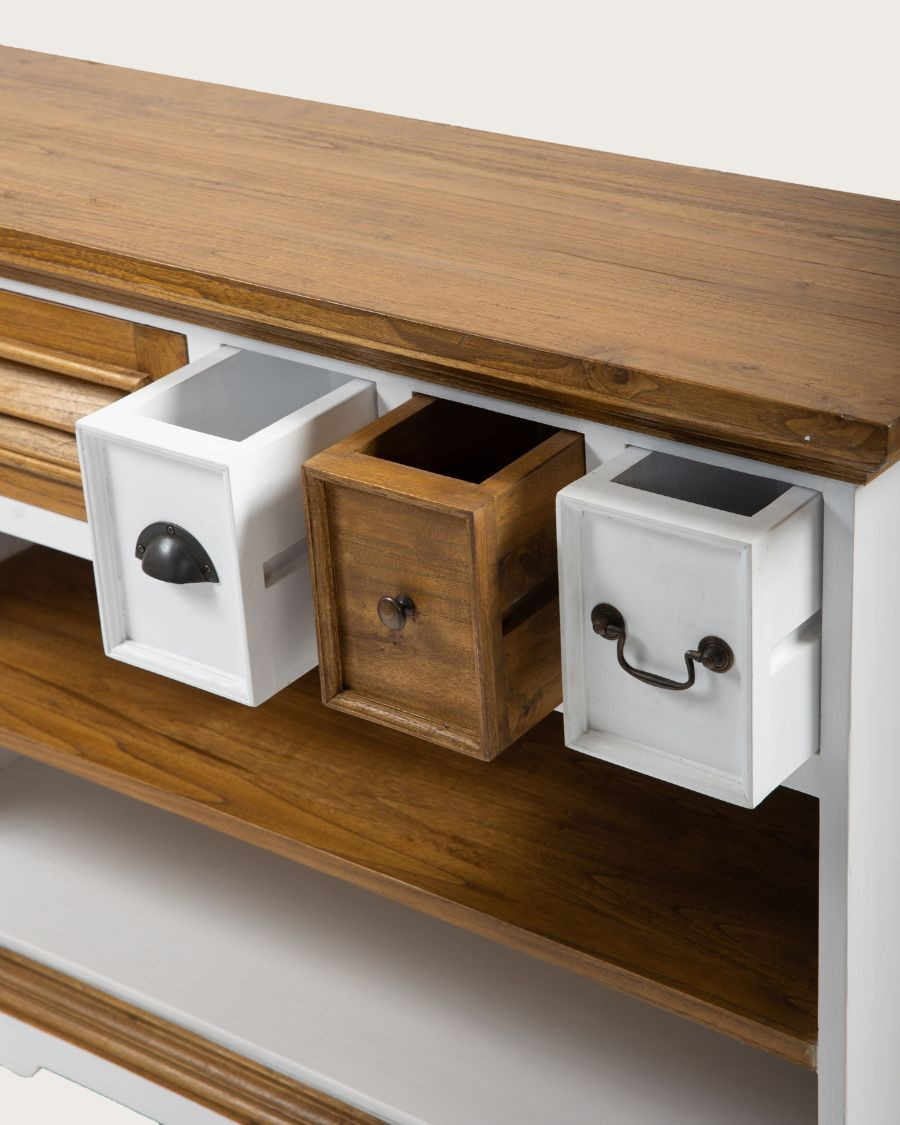 Inda - Tavolino consolle in legno Sungkai - Bianco e naturale