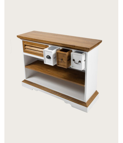 Inda - Consola de madera maciza Sungkai - Blanco y natural