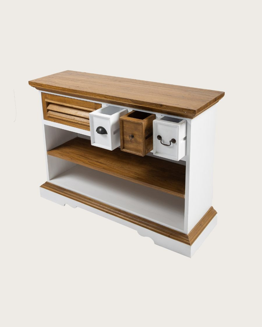 Inda - Consola de madera maciza Sungkai - Blanco y natural
