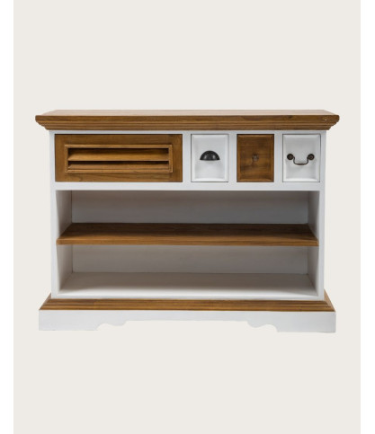 Inda - Consola de madera maciza Sungkai - Blanco y natural