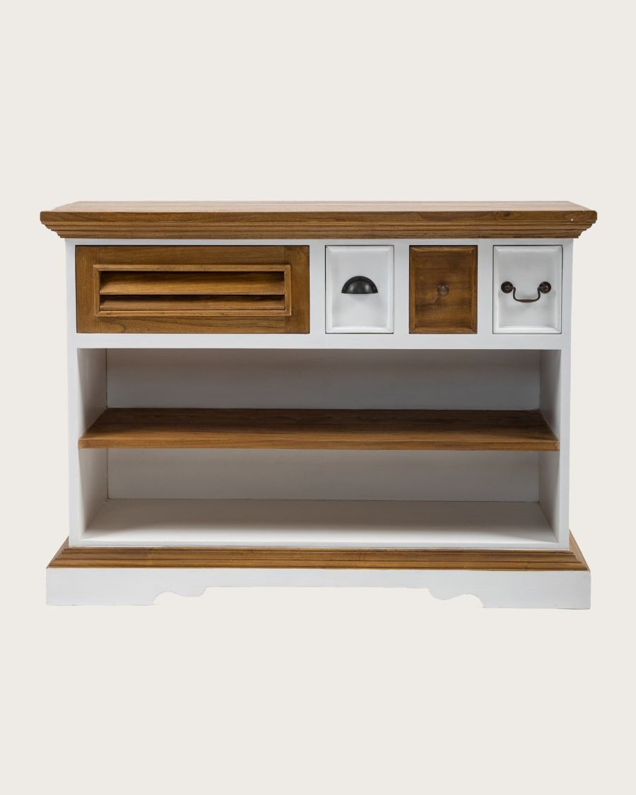 Mesa consola de madera Inda-Sungkai - Blanca y natural
