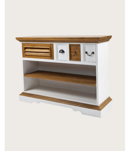 Inda - Consola de madera maciza Sungkai - Blanco y natural